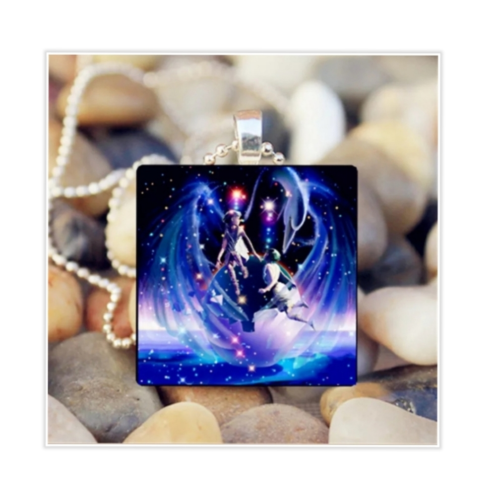 Astrology Galaxy Stars Angel Picture Tile Pendant Long Chain Sweater Necklace